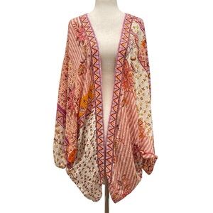 Anthropologie Madeline Orange Multi Cocoon Kimono Size One Size